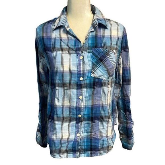 Laura Scott Women's Collared Long Sleeve Pocket Plaid Button Down Shirt Small - Picture 1 of 4